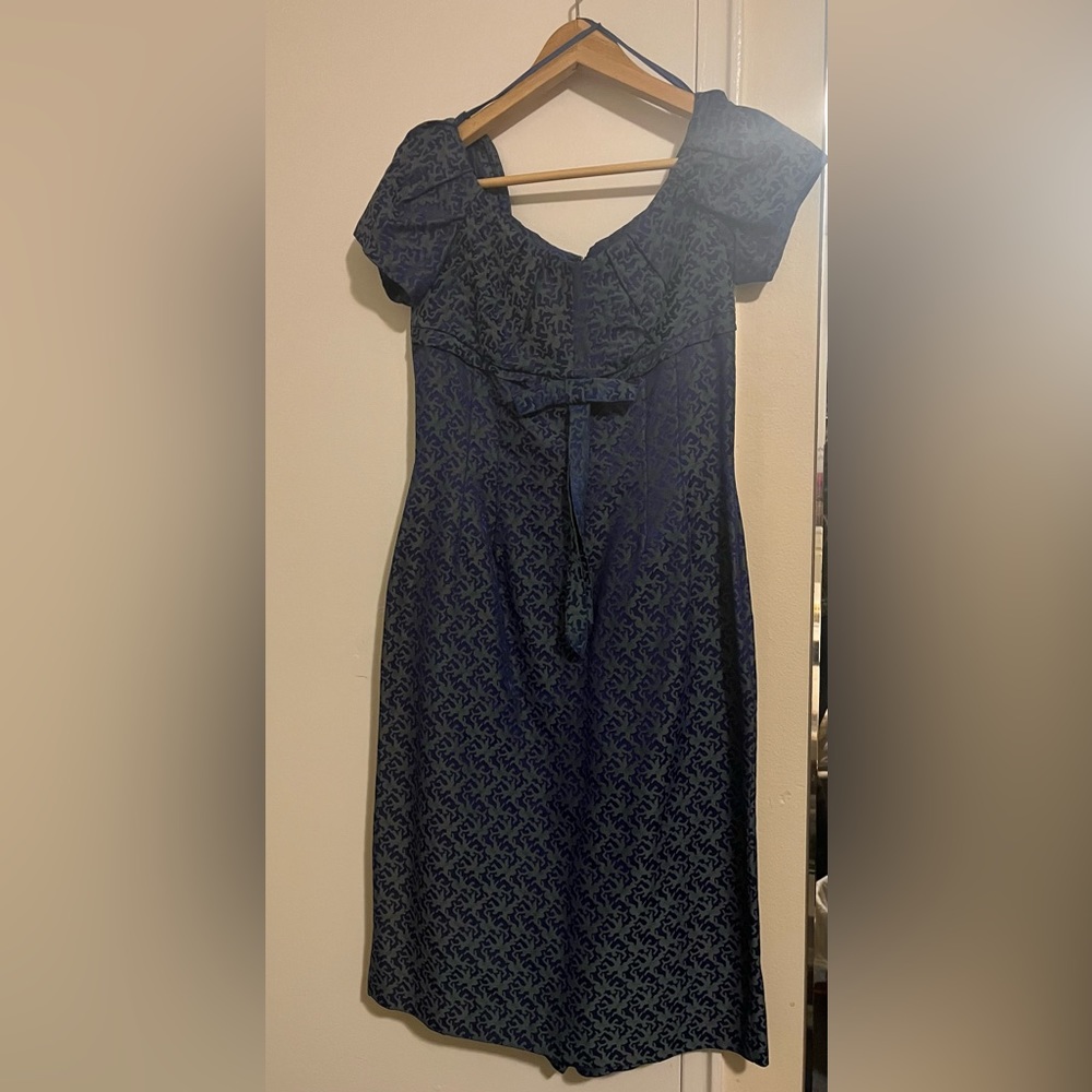1960s vintage blue brocade cocktail dress